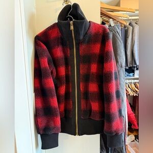 ❤️🖤 NWT Pendleton Ombré Buffalo Check funnel neck fleece bomber jacket - MEDIUM